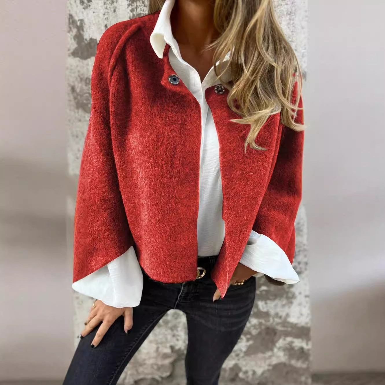 Cardigan Court Femme – Manches Chauve-Souris & Finition Cachemire