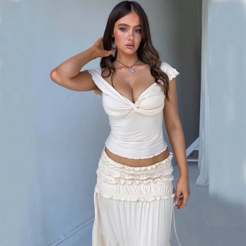 Ensemble jupe plissée à col en V