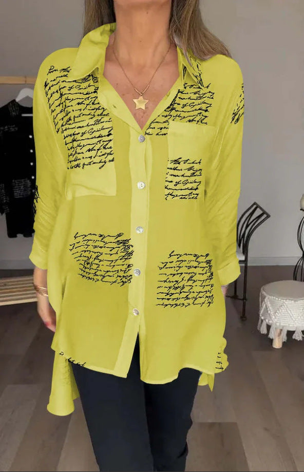 Chemise à manches longues à imprimé lettre, style décontracté