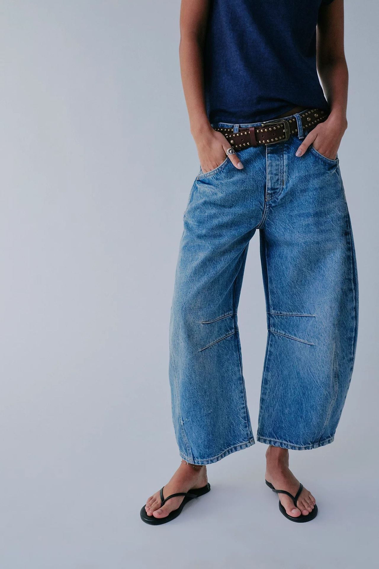 Jean taille mi- haute extensible tendance