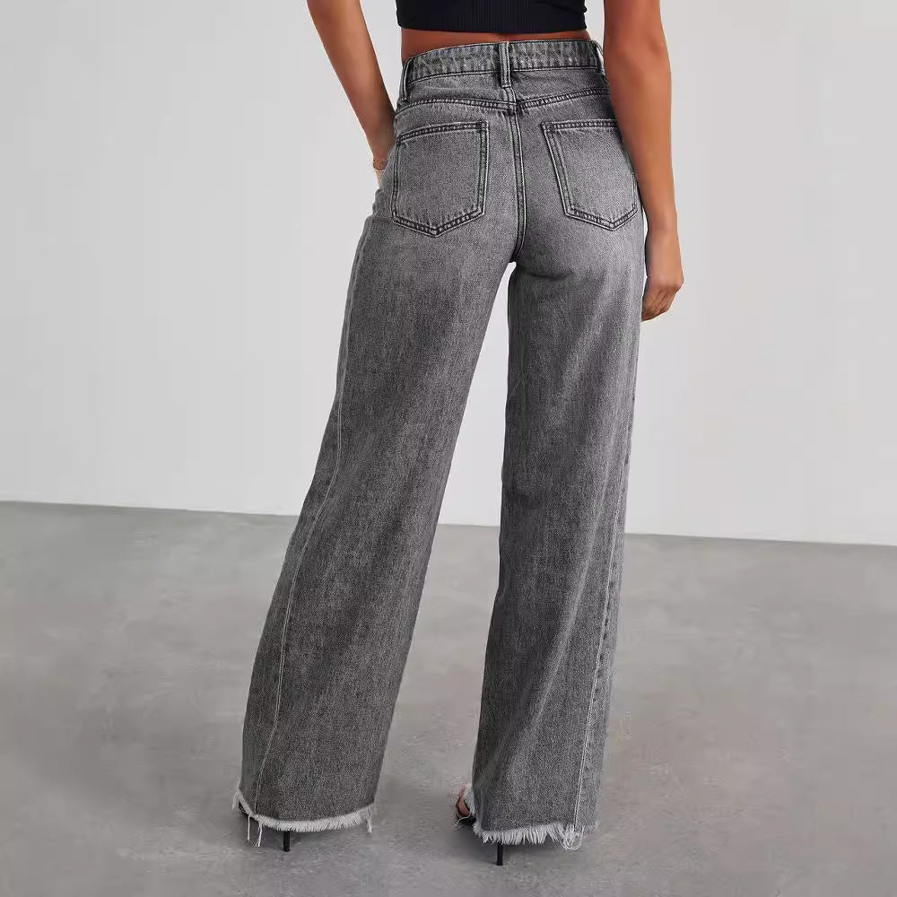 Jean taille haute, coupe slim confortable