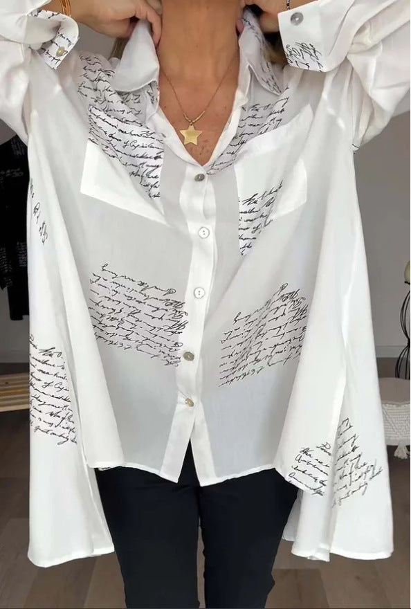 Chemise à manches longues à imprimé lettre, style décontracté