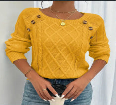Pull tricoté à col carré et boutons
