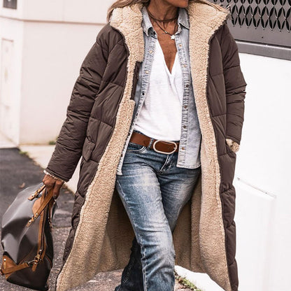 Manteau long à capuche de couleur unie, manches longues, double face, slim, élégant, cardigan