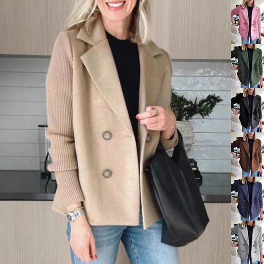 Veste Élégante – Double Boutonnage & Manches Tricotées