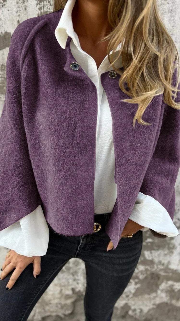 Cardigan Court Femme – Manches Chauve-Souris & Finition Cachemire