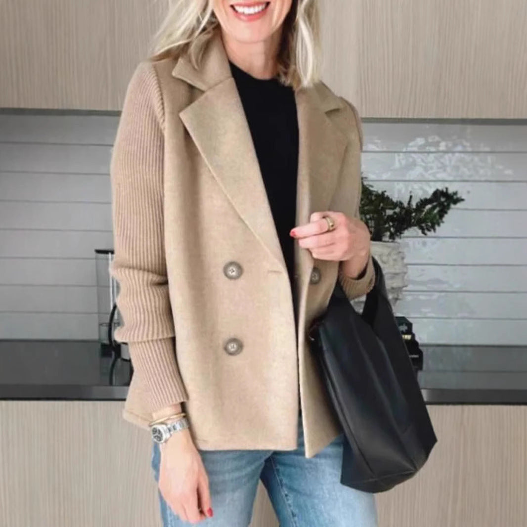 Veste Élégante – Double Boutonnage & Manches Tricotées