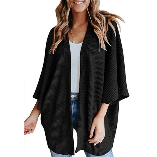 Cardigan gaufré à manches chauve-souris
