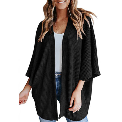 Cardigan gaufré à manches chauve-souris