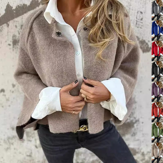 Cardigan Court Femme – Manches Chauve-Souris & Finition Cachemire