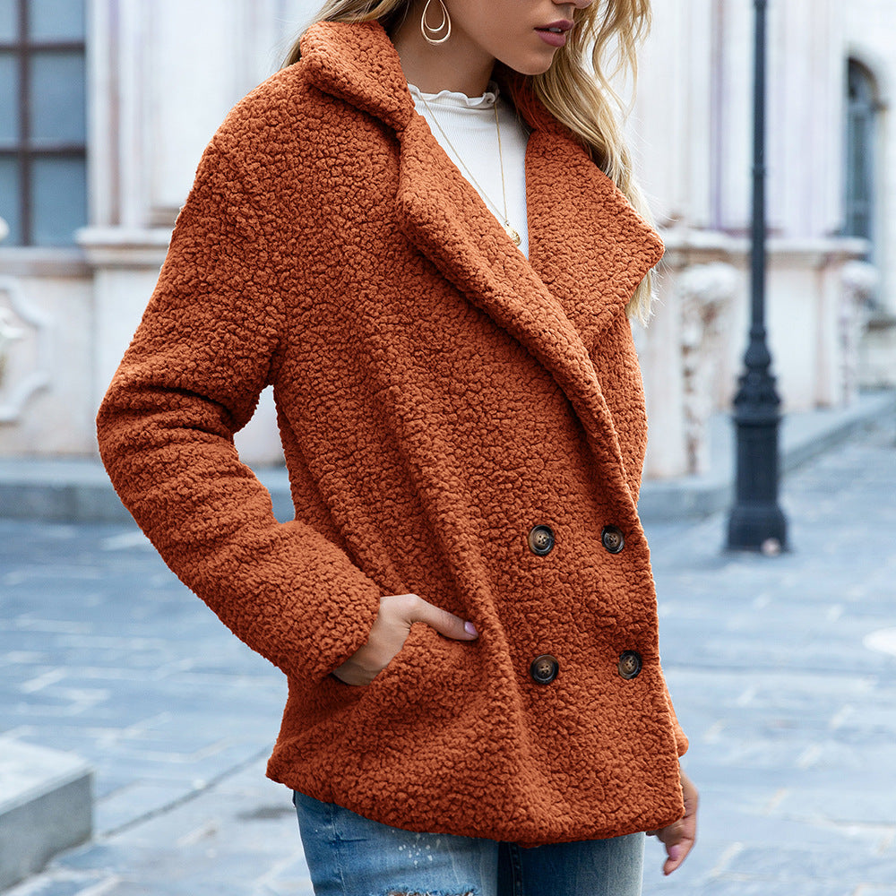 Manteau Douillet Femme  Col Revers & Boutons Coupe Ample d’Hiver