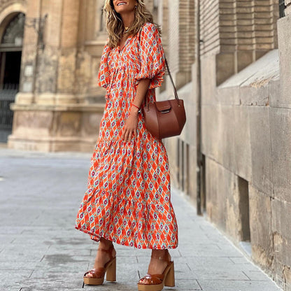 Robe bohème vintage, élégante, décontractée.