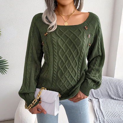 Pull tricoté à col carré et boutons