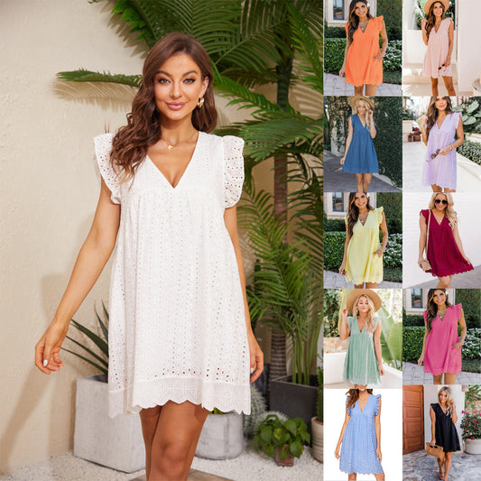 Robe en Dentelle avec Poches - Sans Manches