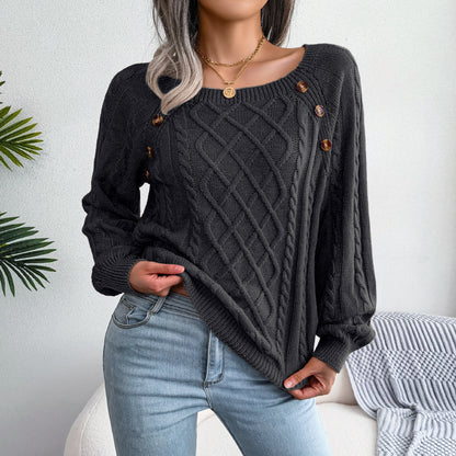 Pull tricoté à col carré et boutons