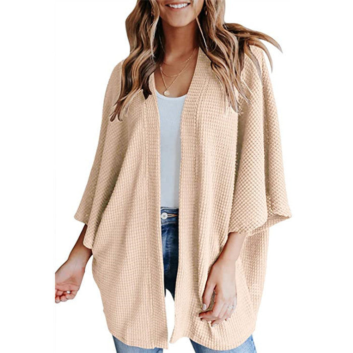 Cardigan gaufré à manches chauve-souris