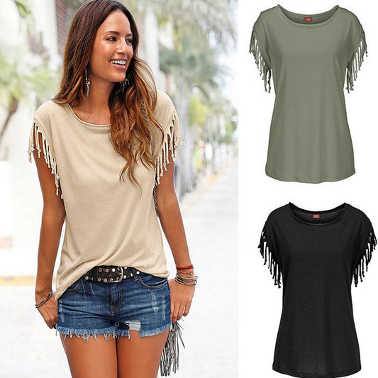 T-shirt à Franges Coton Style Américain