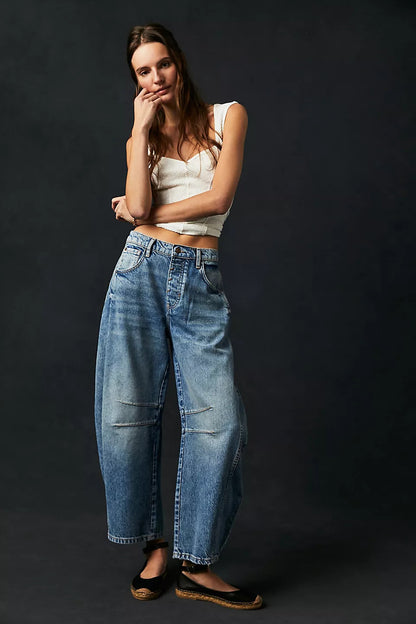Jean taille mi- haute extensible tendance