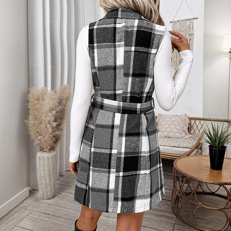 Gilet Femme à Carreaux – Style Rétro Élégant avec Col Chemise