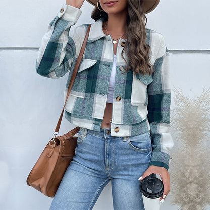 Veste courte à carreaux avec Poches.
