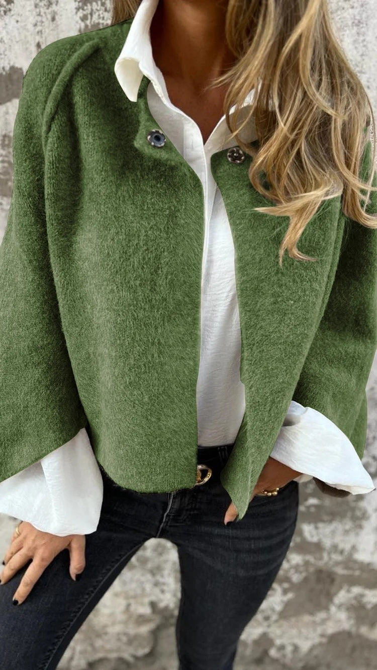 Cardigan Court Femme – Manches Chauve-Souris & Finition Cachemire
