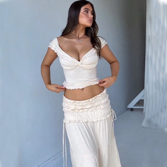 Ensemble jupe plissée à col en V