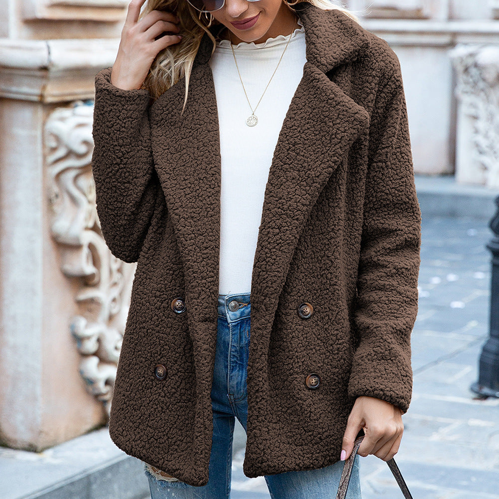 Manteau Douillet Femme  Col Revers & Boutons Coupe Ample d’Hiver