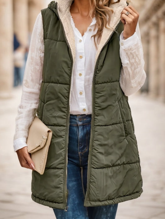 Gilet Réversible Sans Manches à Capuche – Finition Fourrure ÉLÉGANTE