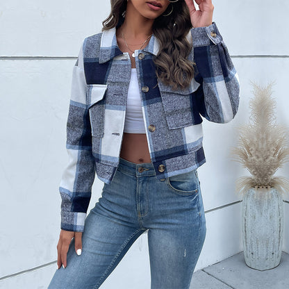 Veste courte à carreaux avec Poches.