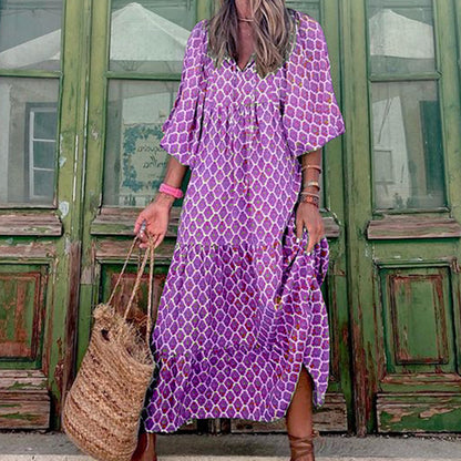 Robe bohème vintage, élégante, décontractée.