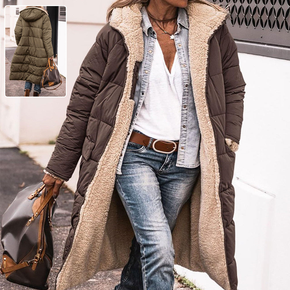 Manteau long à capuche de couleur unie, manches longues, double face, slim, élégant, cardigan