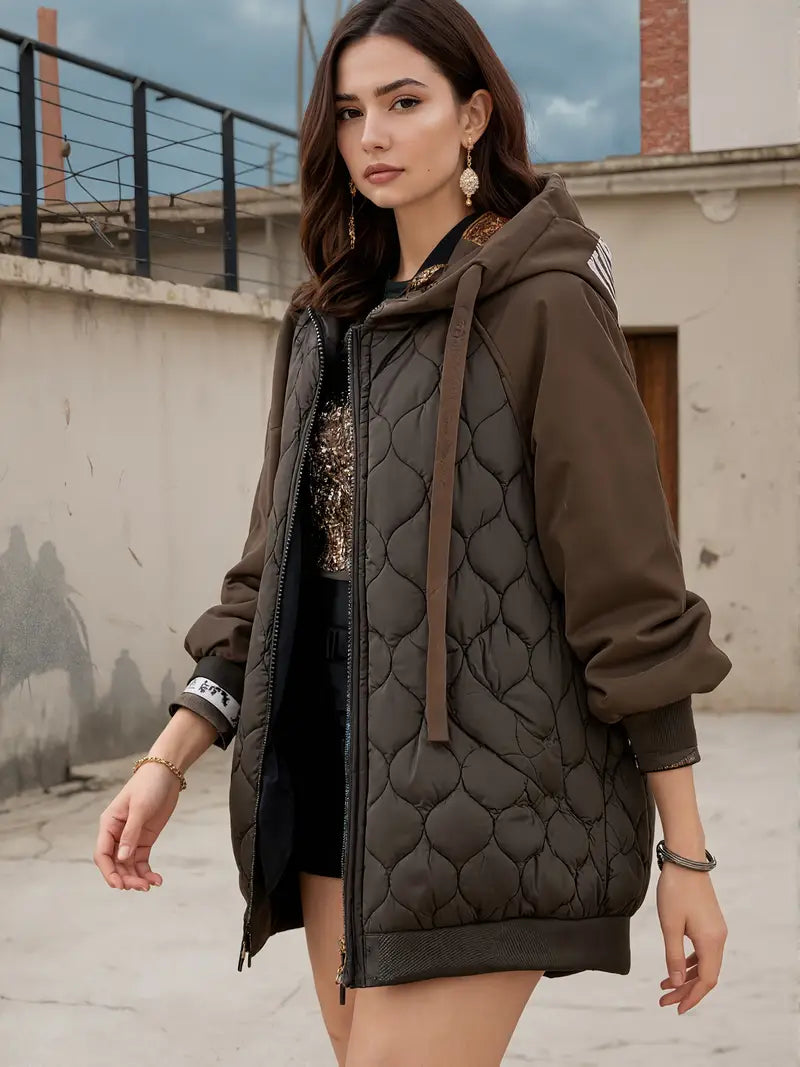 Veste Longue Femme – Style Urbain à Capuche & Coupe Ample