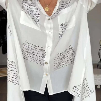 Chemise à manches longues à imprimé lettre, style décontracté