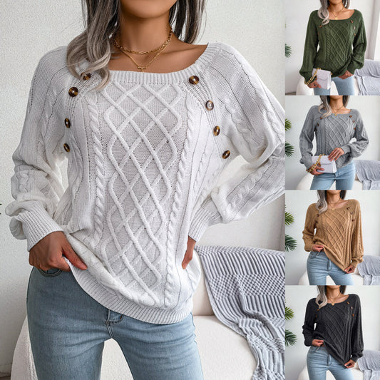 Pull tricoté à col carré et boutons