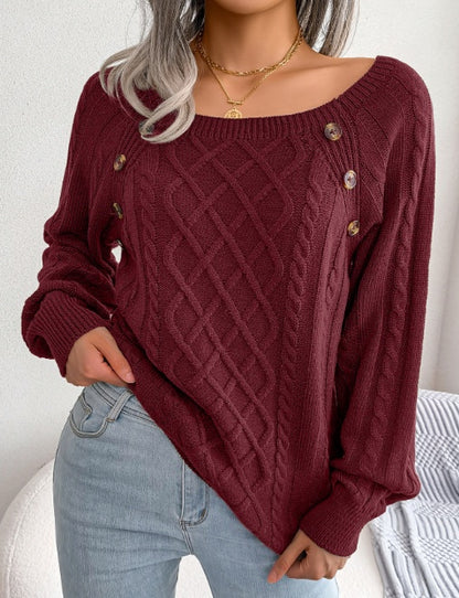 Pull tricoté à col carré et boutons