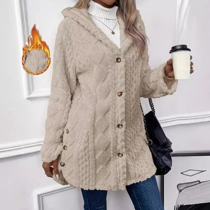 Cardigan à capuche boutonné de couleur unie
