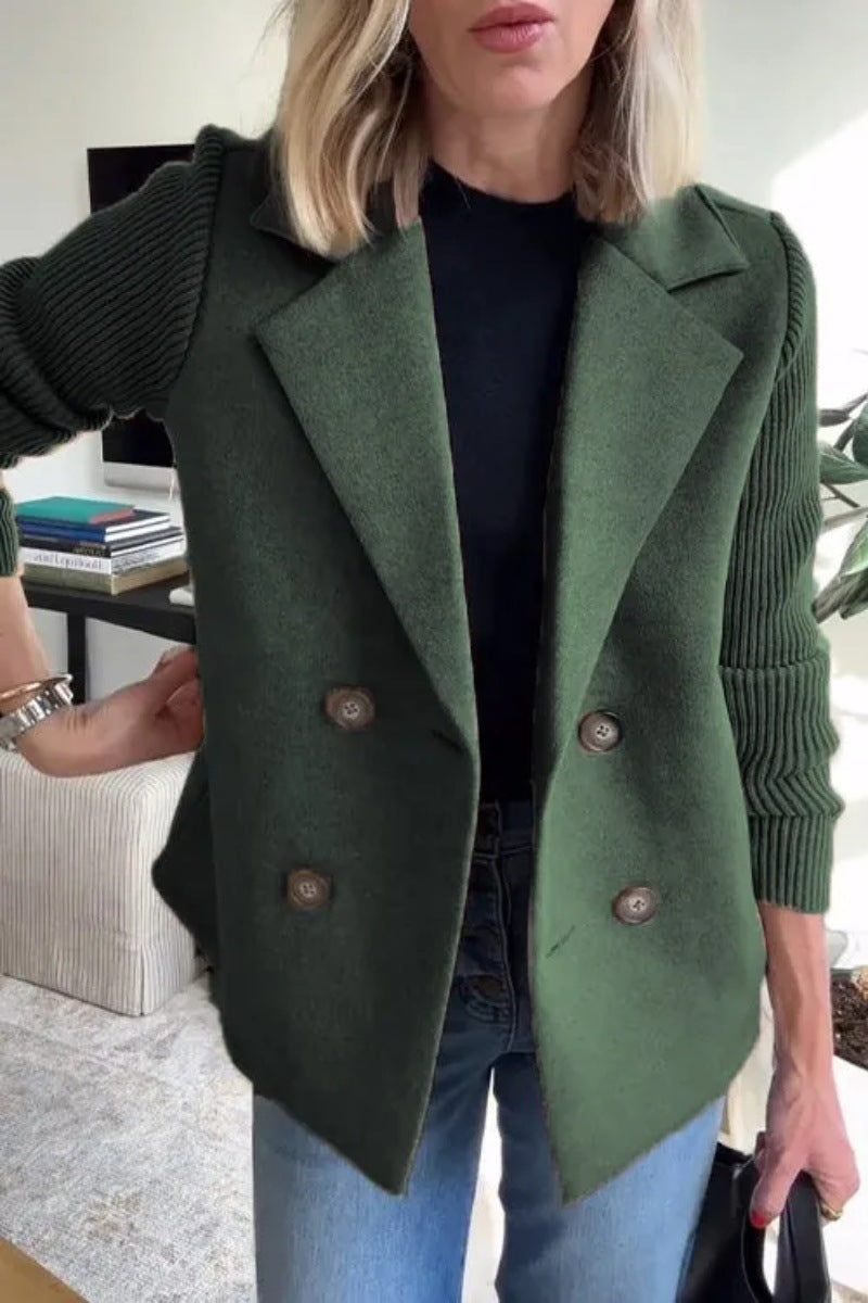 Veste Élégante – Double Boutonnage & Manches Tricotées