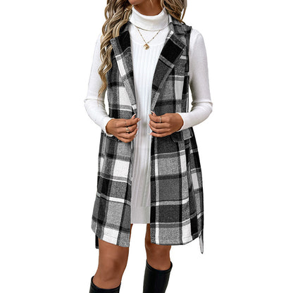 Gilet Femme à Carreaux – Style Rétro Élégant avec Col Chemise