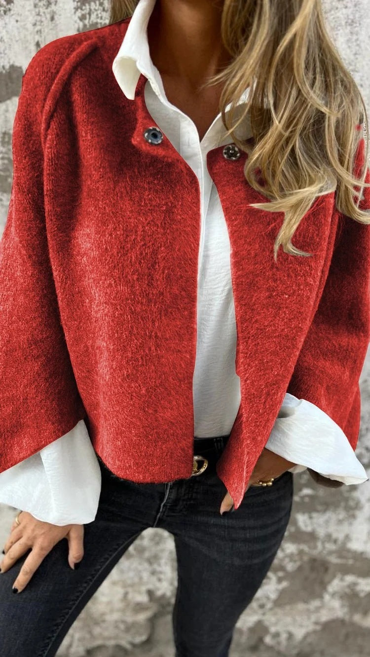 Cardigan Court Femme – Manches Chauve-Souris & Finition Cachemire
