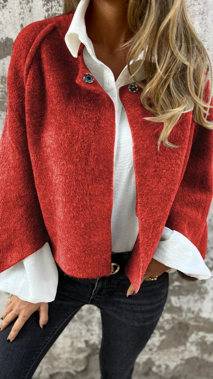 Cardigan Court Femme – Manches Chauve-Souris & Finition Cachemire