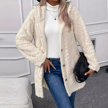 Cardigan à capuche boutonné de couleur unie