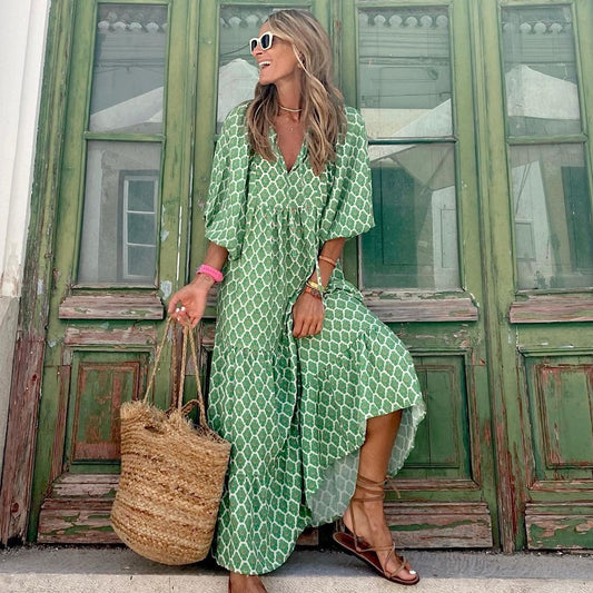 Robe bohème vintage, élégante, décontractée.