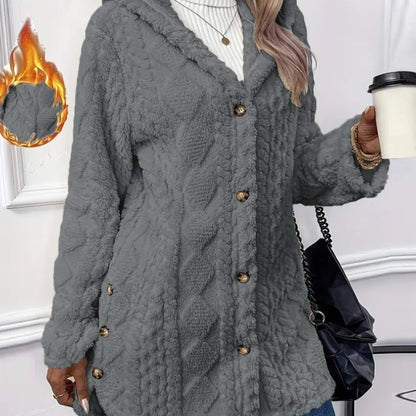 Cardigan à capuche boutonné de couleur unie