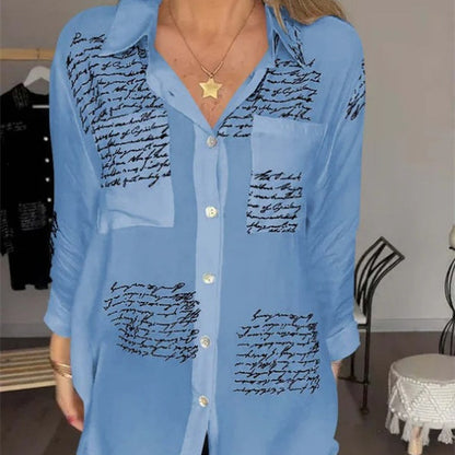 Chemise à manches longues à imprimé lettre, style décontracté