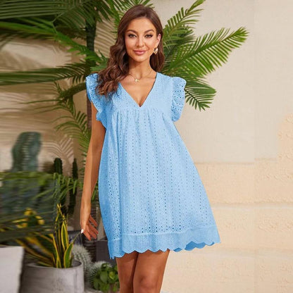 Robe en Dentelle avec Poches - Sans Manches
