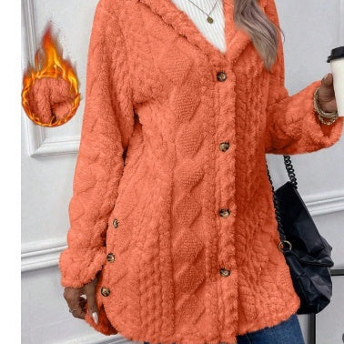 Cardigan à capuche boutonné de couleur unie