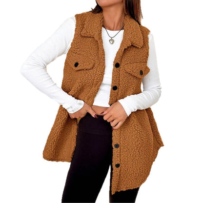 Gilet Cardigan Ouvert en Peluche à Revers