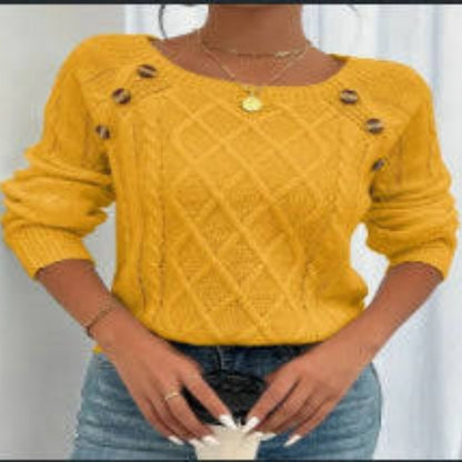 Pull tricoté à col carré et boutons