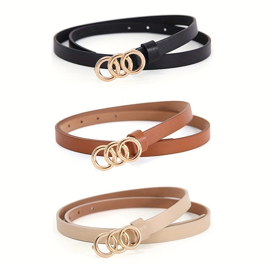 Ceinture fine à 3 anneaux, style rétro et minimaliste
