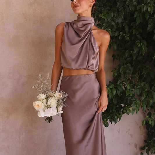 Costume deux pièces décontracté en satin